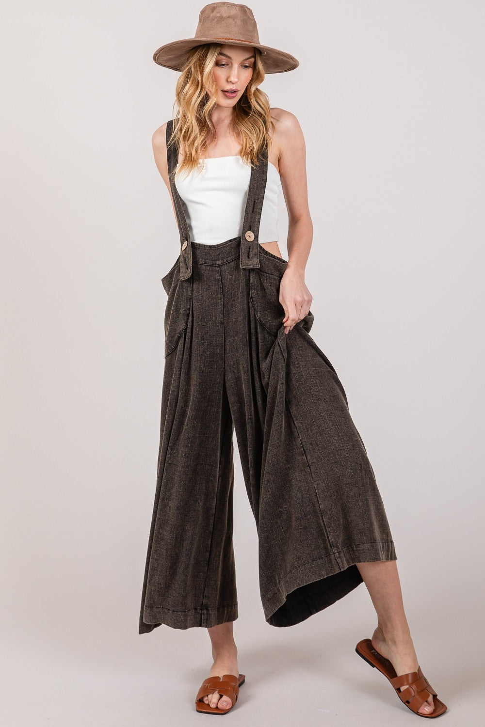 SAGE + FIG Women's Wide Leg Overalls with Retro Wide Straps - Trendy & Comfortable Fit