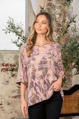 Sew In Love Full Size Aztec Distress Print Crisscross V-Neck Top
