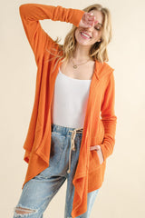 And The Why Full Size Thermal Hooded Open Front Cardigan with Convenient Pockets