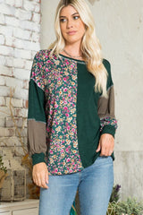 Celeste Women's Full Size Floral Color Block T-Shirt with Exposed Seams