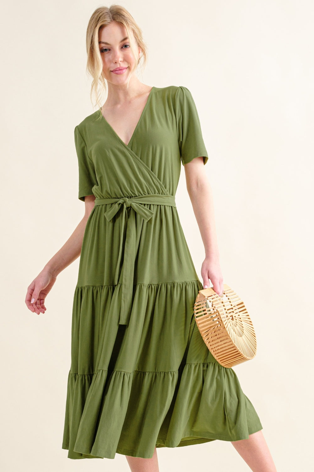 Soft Short Sleeve Tiered Midi Dress - Effortless Style & Comfort