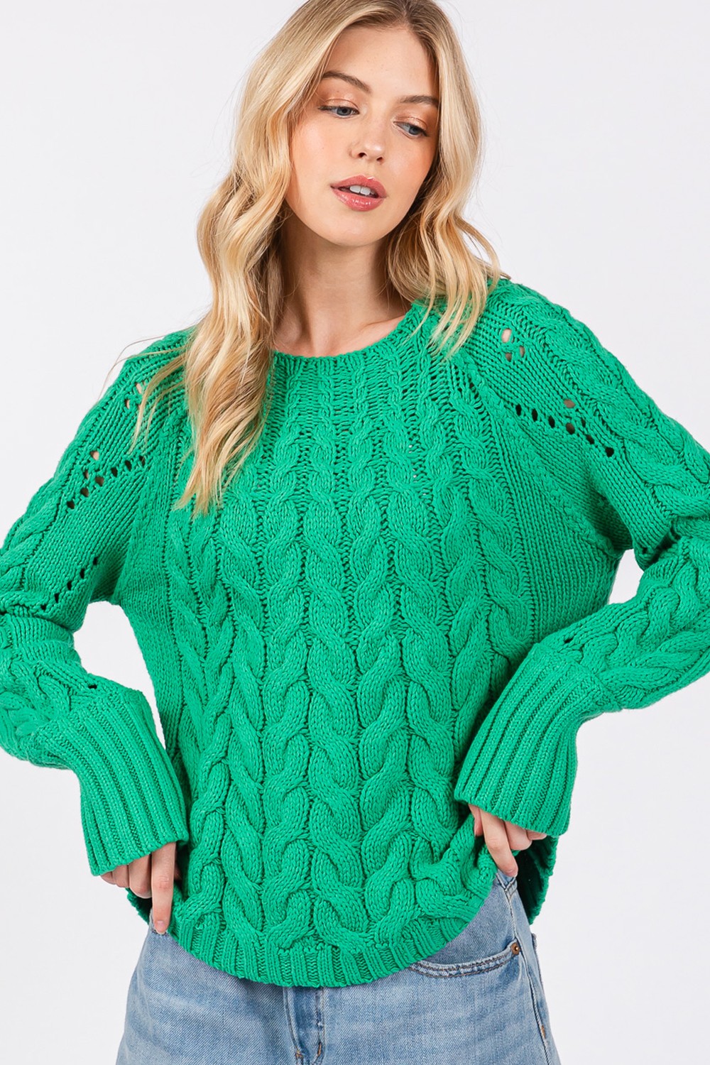 SAGE + FIG Women's Oversized Cable-Knit Long Sleeve Sweater with Ribbed Cuffs