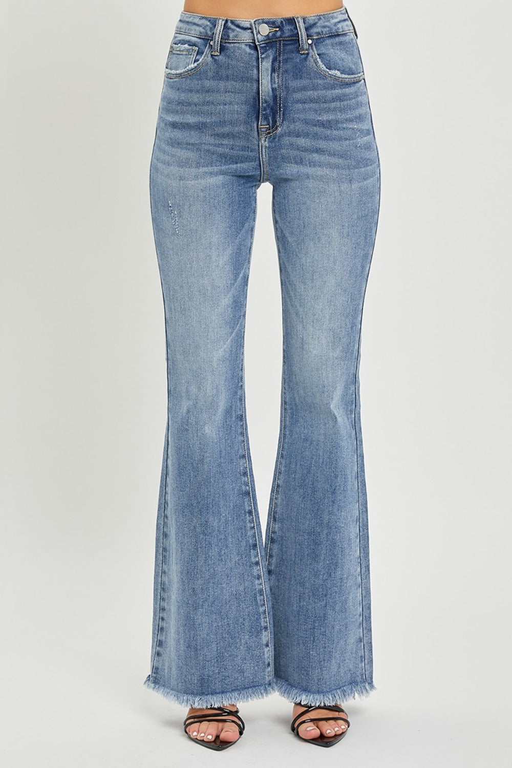 RISEN Women's High Waist Raw Hem Flare Jeans - Retro Chic Denim for Fashion-Forward Styles