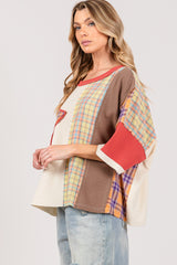 Trendy SAGE + FIG Round Neck Plaid Star Patch Women's T-Shirt