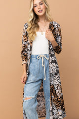 Chic Leopard Print Kimono Open Front Longline Cardigan for Women