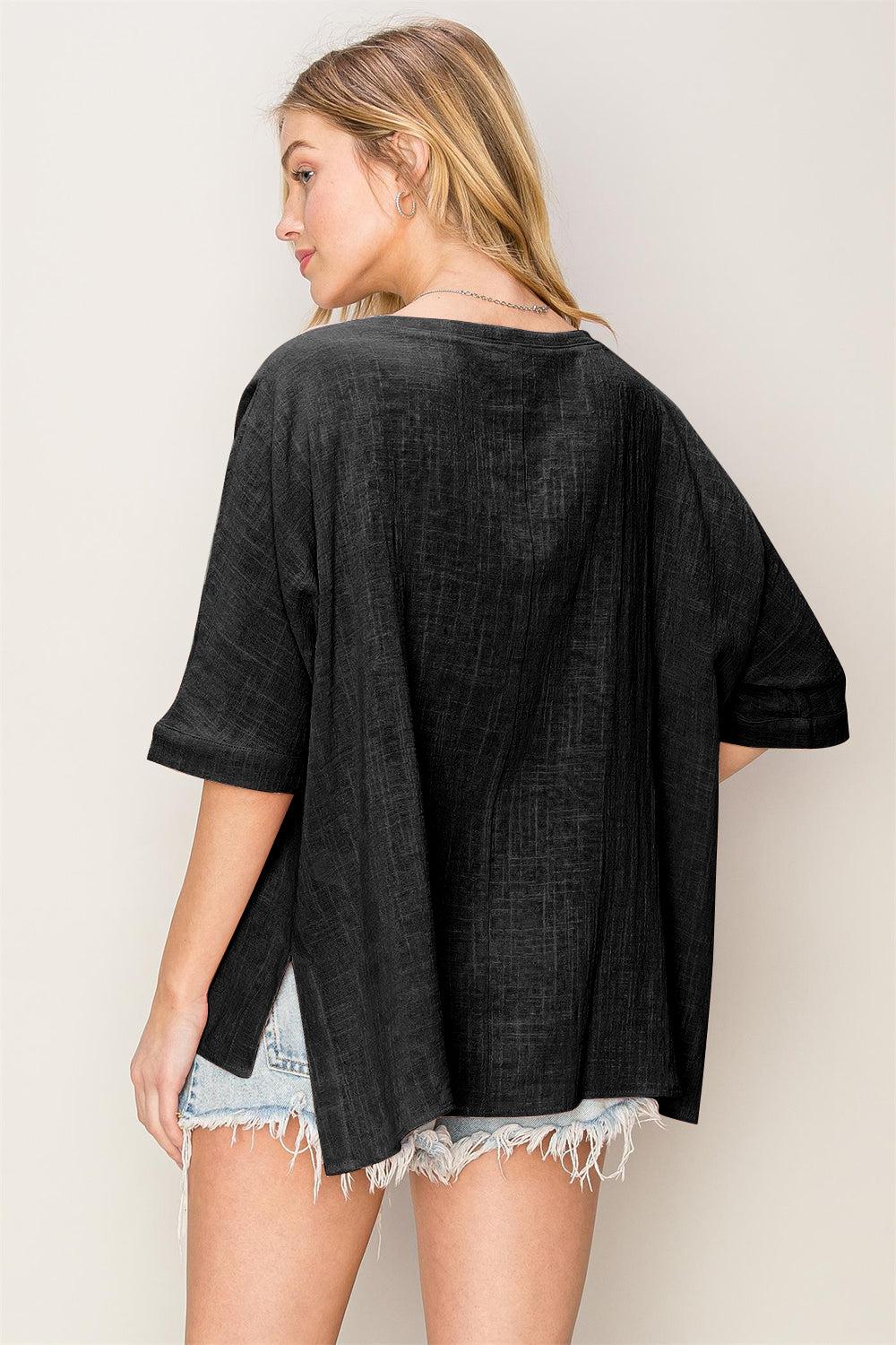 HYFVE V-Neck High-Low Cotton T-Shirt with Relaxed Fit