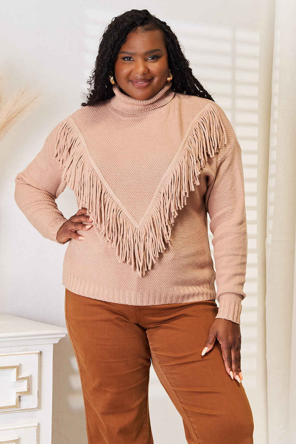 Cozy Turtleneck Fringe Sweater - Long Sleeve, Stylish & Warm