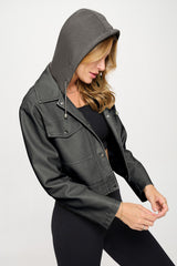 Coalition LA Women's Vegan Leather Hooded Jacket - Stylish Cropped Design