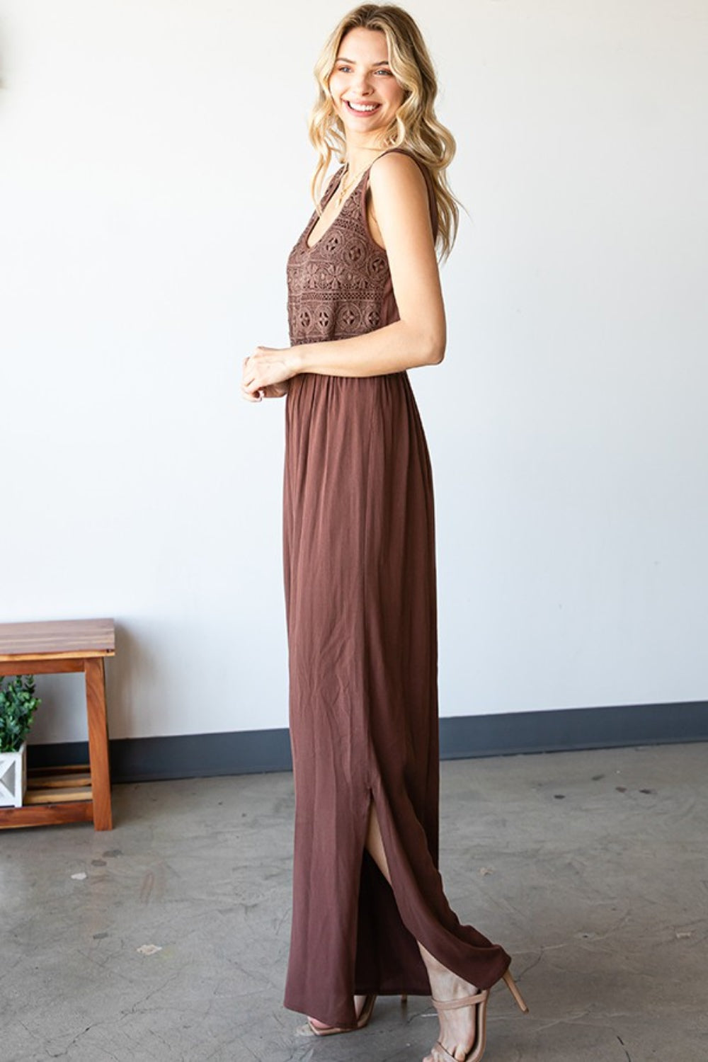 First Love Tie Back Sleeveless Wide Leg Jumpsuit with Slit for Women
