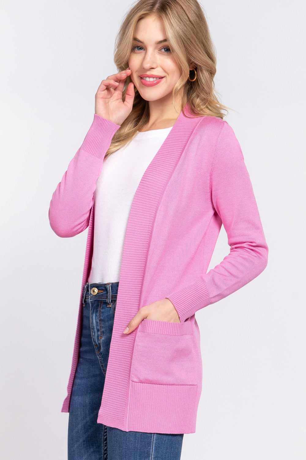 ACTIVE BASIC Women's Cozy Ribbed Trim Open Front Cardigan - Versatile Elegance for Every Season