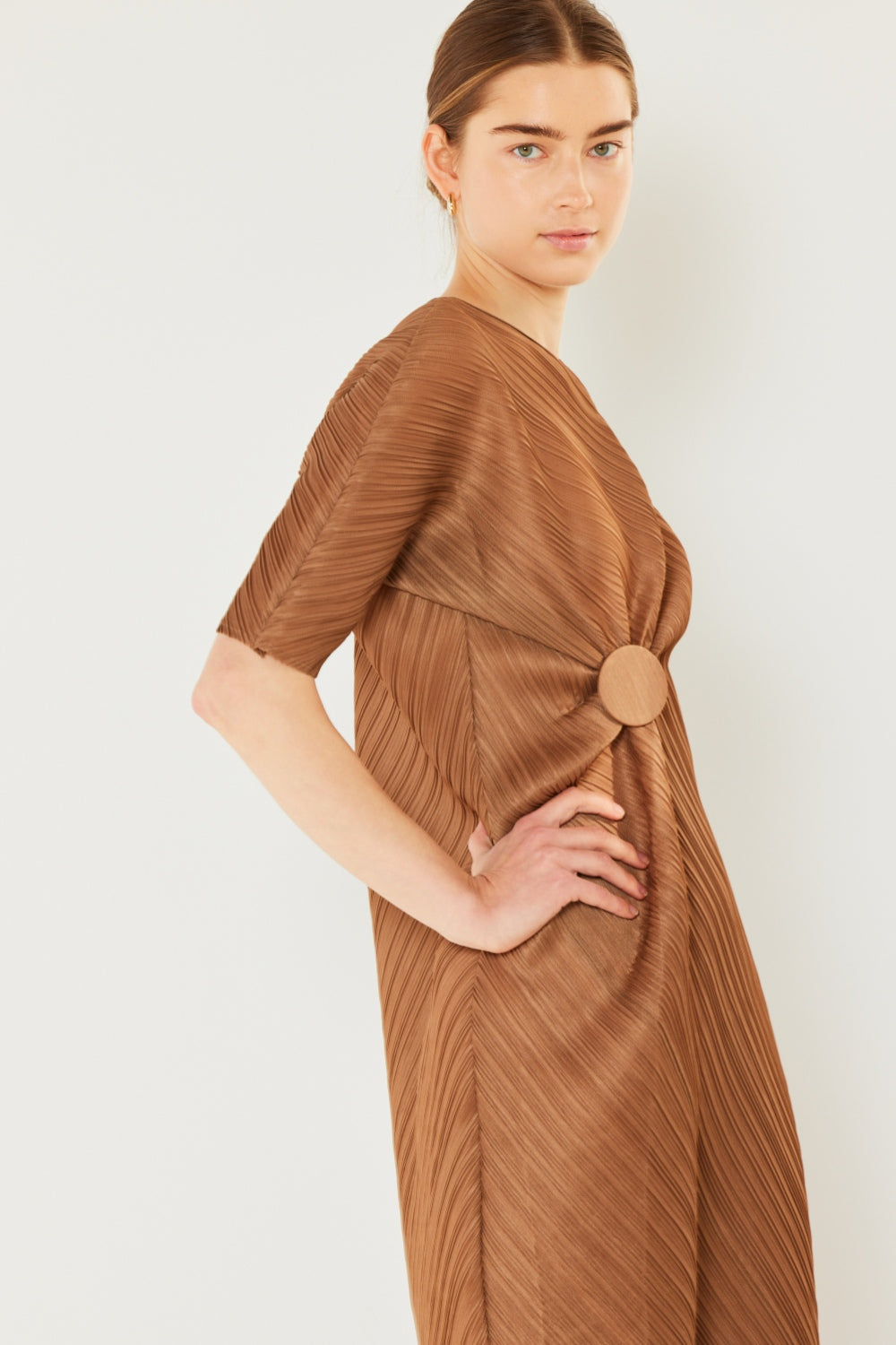 Elegant Pleated Dolman Sleeve Dress by Marina West Swim