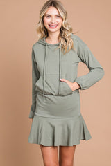 Trendy Culture Code Drawstring Hooded Mini Dress with Dropped Shoulders