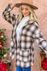 And The Why Plaid Hooded Shacket - Stylish Open Front Layer