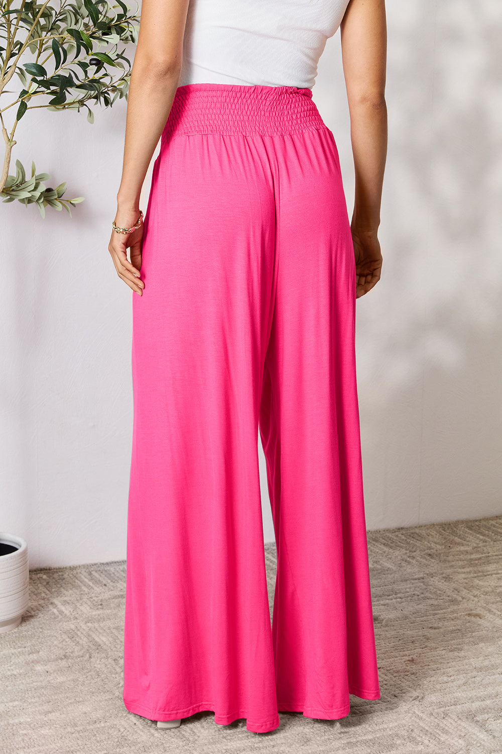 Women's Full Size Smocked High-Waist Wide Leg Pants - Trendy & Comfortable