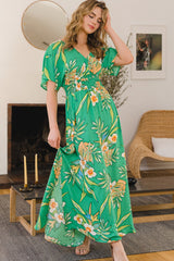 ODDI Women's Floral Smocked Tied Back Maxi Dress - Boho Chic for Summer
