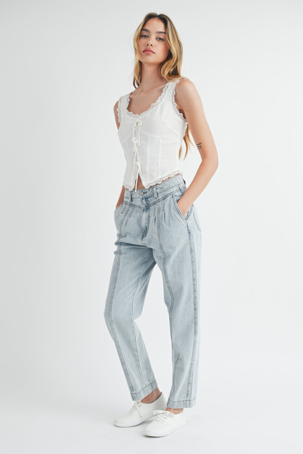 Chic Pleated Front Detail Straight Jeans by MABLE - Trendy Denim Upgrade