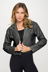 Coalition LA Women's Vegan Leather Hooded Jacket - Stylish Cropped Design