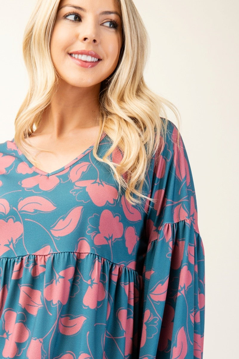 Celeste Women's Tiered Floral V-Neck Long Sleeve Blouse - Elegant & Chic