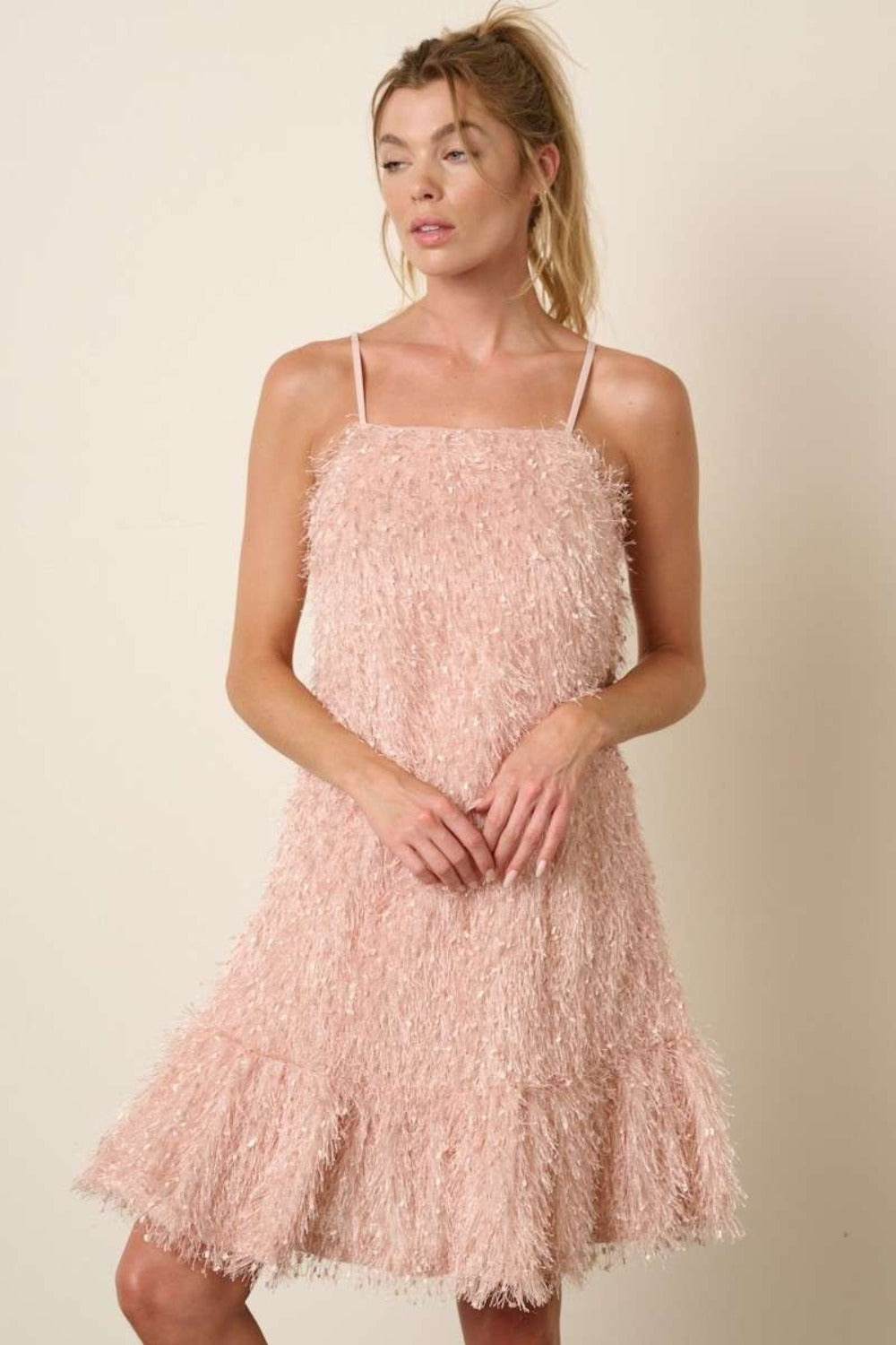 Mittoshop Feather Ruffle Hem Mini Cami Dress with Adjustable Spaghetti Straps