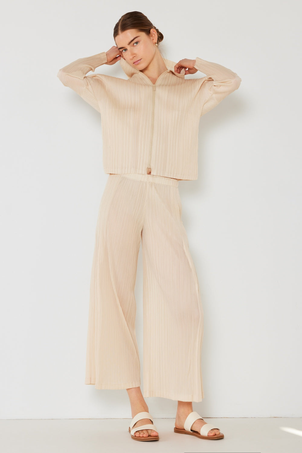 Marina West Swim Women's Pleated Wide-Leg Pants with Chic Side Pleat Detail