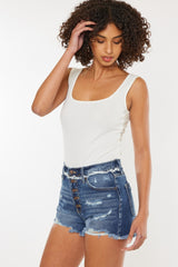 Kancan Distressed Button Fly Denim Shorts - Trendy Summer Fashion for Casual & Chic Outfits