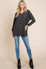 BOMBOM Women's Checkered Long Sleeve V-Neck T-Shirt - Trendy & Versatile