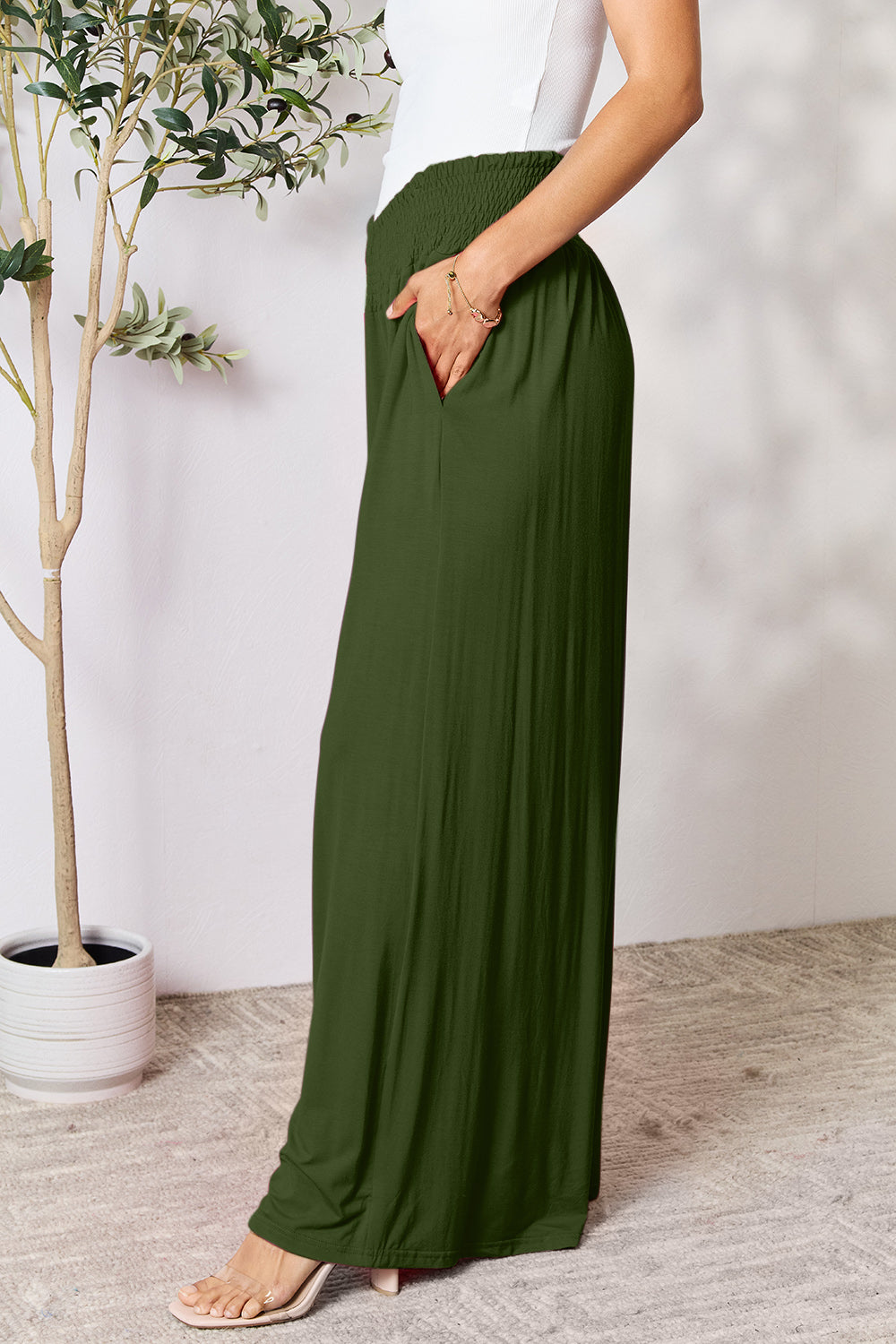 Women's Full Size Smocked High-Waist Wide Leg Pants - Trendy & Comfortable