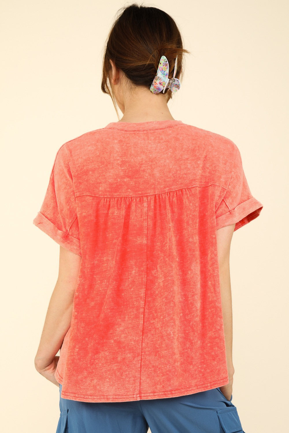 Trendy Washed Short Sleeve T-Shirt - Casual Knit Top by VERY J
