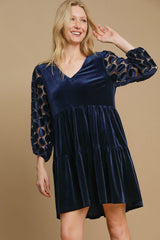 Umgee Vintage-Inspired Dotted Lace Sleeve Velvet Mini Dress