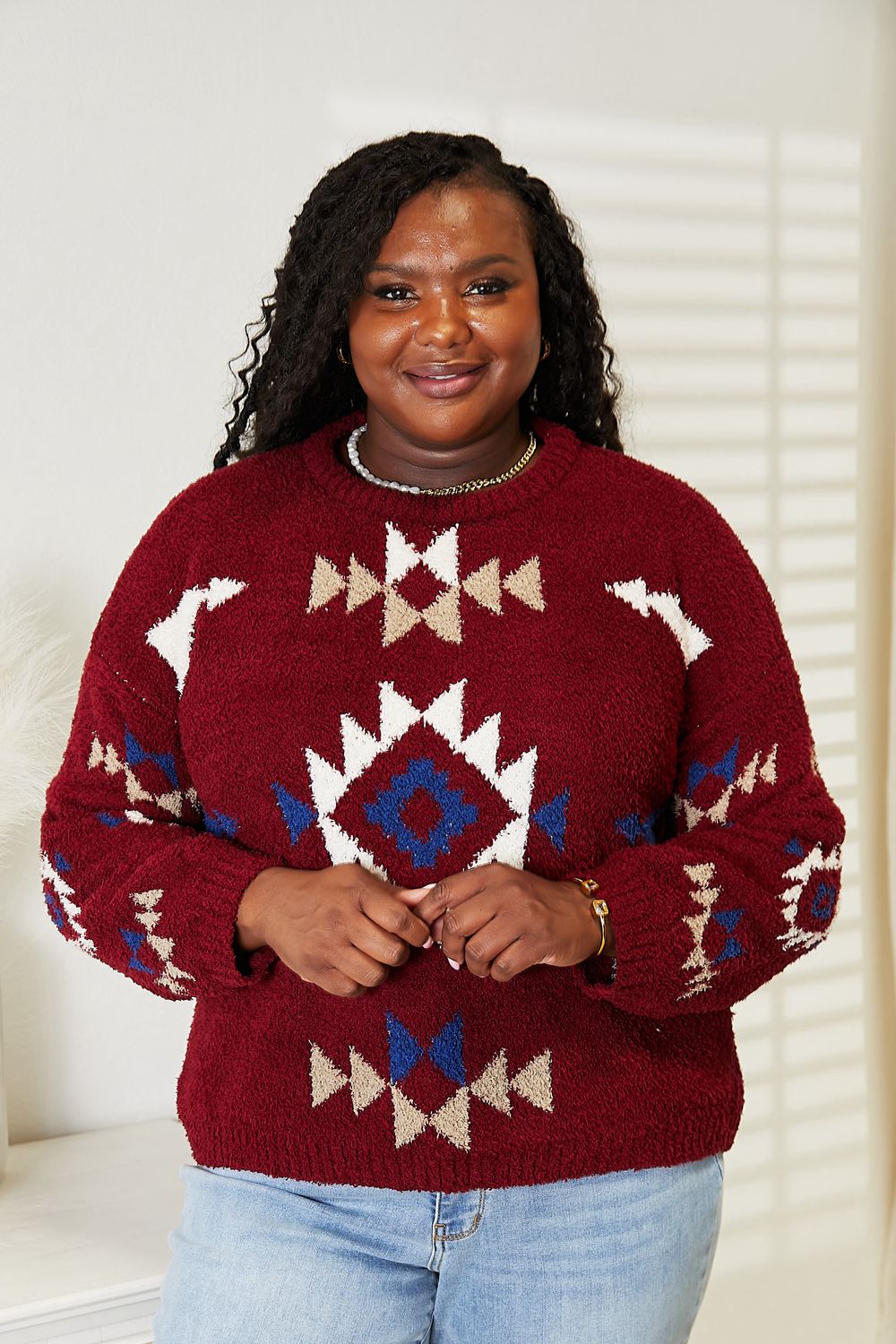 HEYSON Full Size Aztec Soft Fuzzy Sweater - Cozy & Stylish Comfort