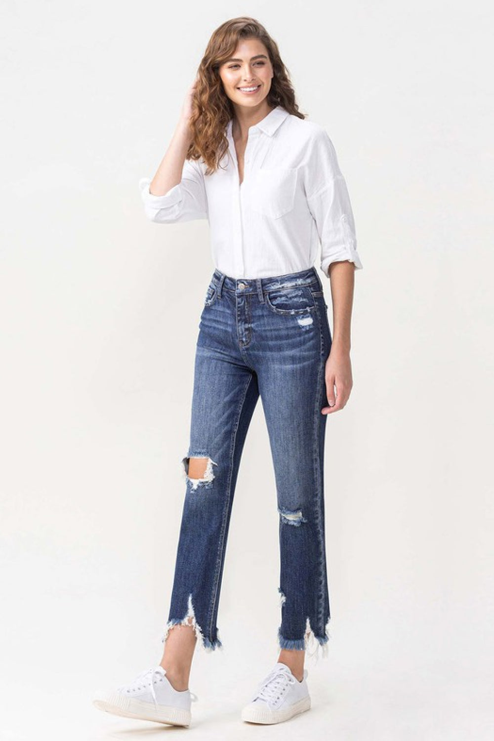 Lovervet Jackie High Rise Cropped Distressed Jeans - Full Size