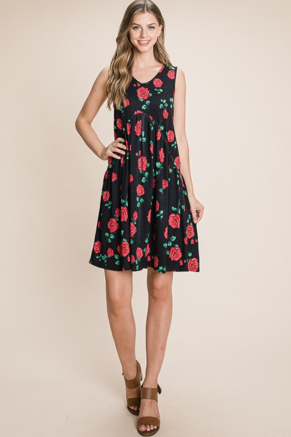 BOMBOM Floral Ruched Tank Dress - Chic Summer Style