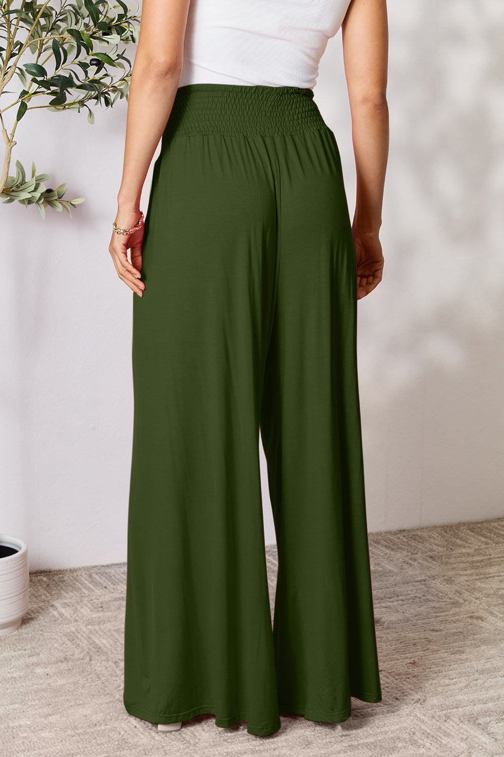Women's Full Size Smocked High-Waist Wide Leg Pants - Trendy & Comfortable