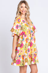 GeeGee Floral V-Neck Mini Dress with Ruffle Hem - Women's Spring/Summer Fashion