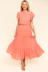 Elegant Tiered Frill Mock Neck Short Sleeve Dress by Haptics - Full Size