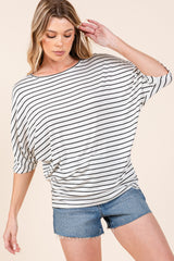 Elegant BOMBOM Striped Boat Neck Dolman Sleeve Top - Versatile Women's Fashion