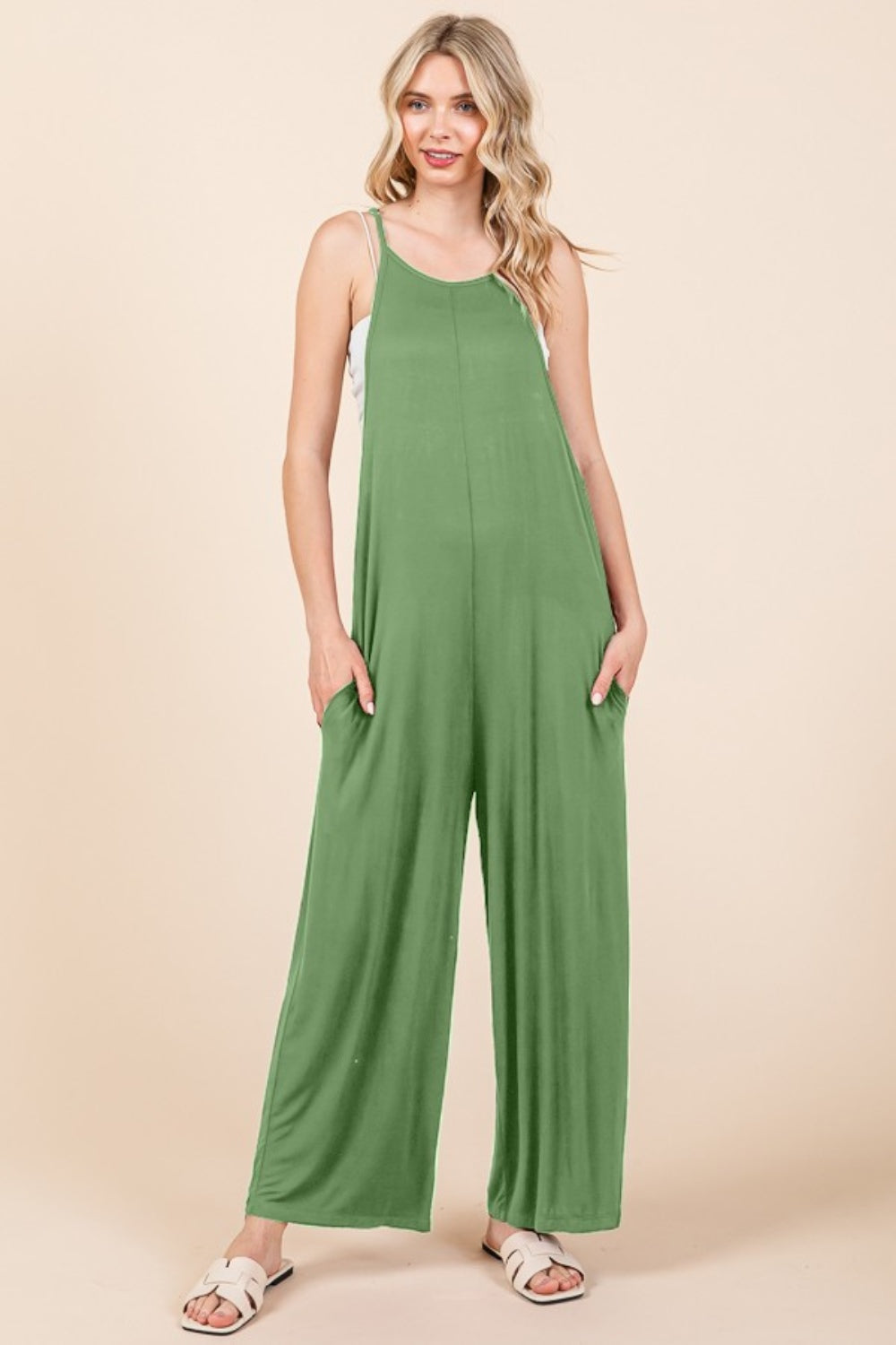 Culture Code Women's Sleeveless Wide Leg Jumpsuit with Pockets – Stylish & Functional