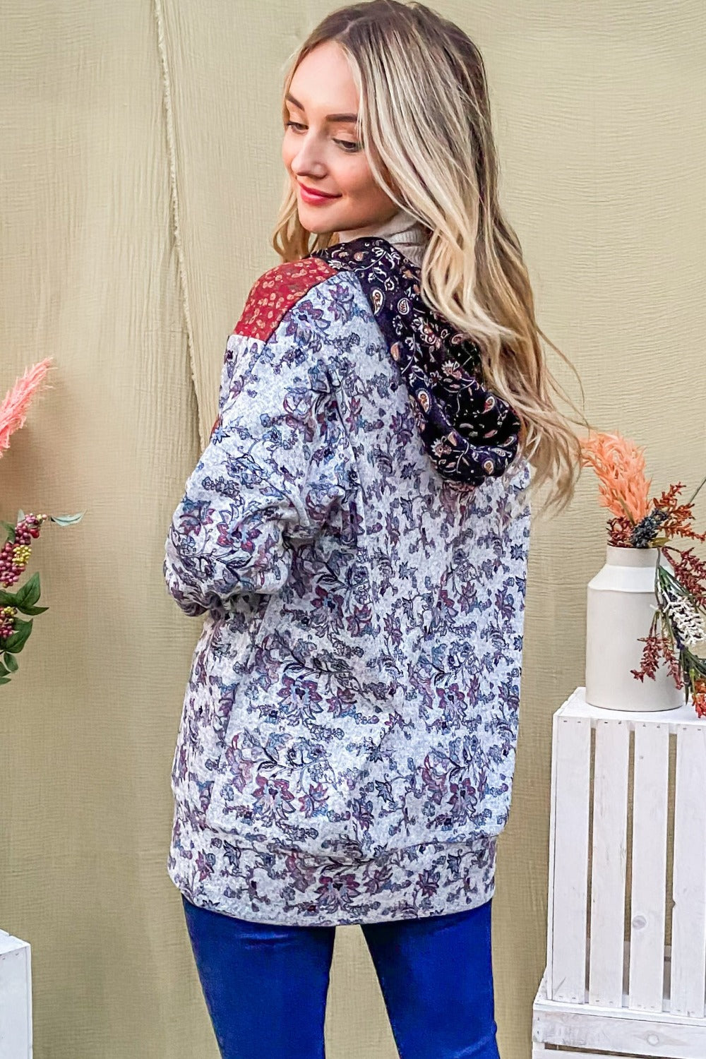 Trendy Printed Half Zip Up Long Sleeve Hoodie for Casual Comfort