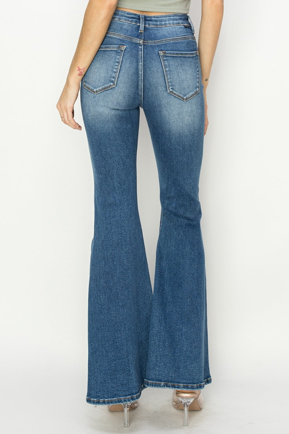 RISEN Women's High Rise Front Seam Flare Jeans - Trendy Retro Style