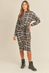 Women's Mable Plaid Flannel Button Down Tie Shirt Dress - Trendy & Versatile