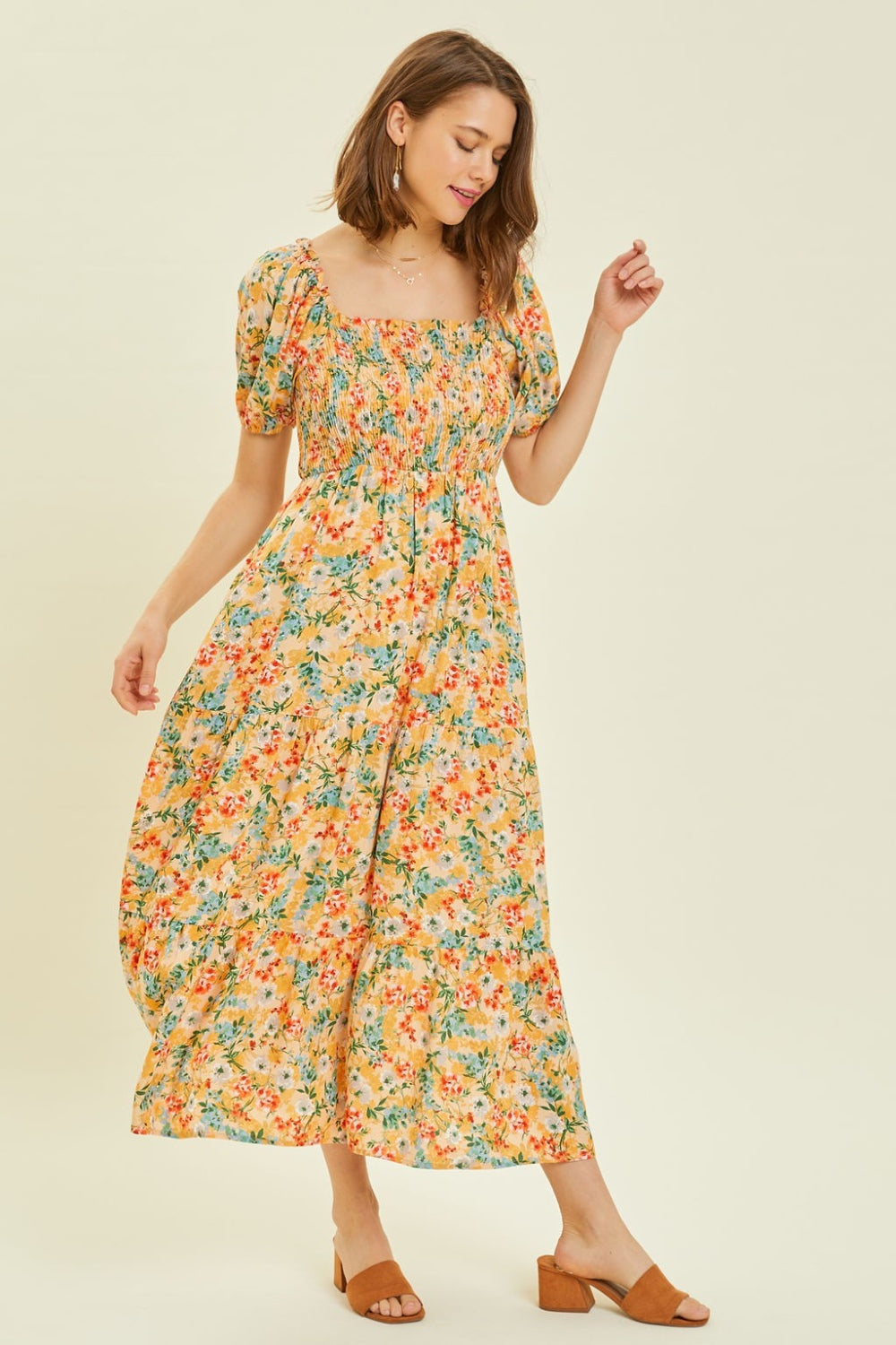 HEYSON Women's Floral Smocked Tiered Midi Dress - Perfect Summer Outfit
