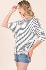 Elegant BOMBOM Striped Boat Neck Dolman Sleeve Top - Versatile Women's Fashion
