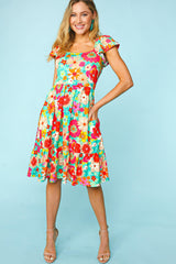 Haptics Floral Square Neck Short Sleeve Dress - Romantic & Elegant Women's Fashion