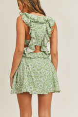 MABLE Floral Side Cutout Ruffled Mini Dress - Flirty Summer Style