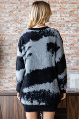 First Love Full Size Feather Yarn Sweater with Abstract Design - Cozy Chic Fashion