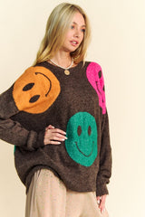 Davi & Dani Women's Oversized Contrast Smile Round Neck Sweater - Cozy & Stylish