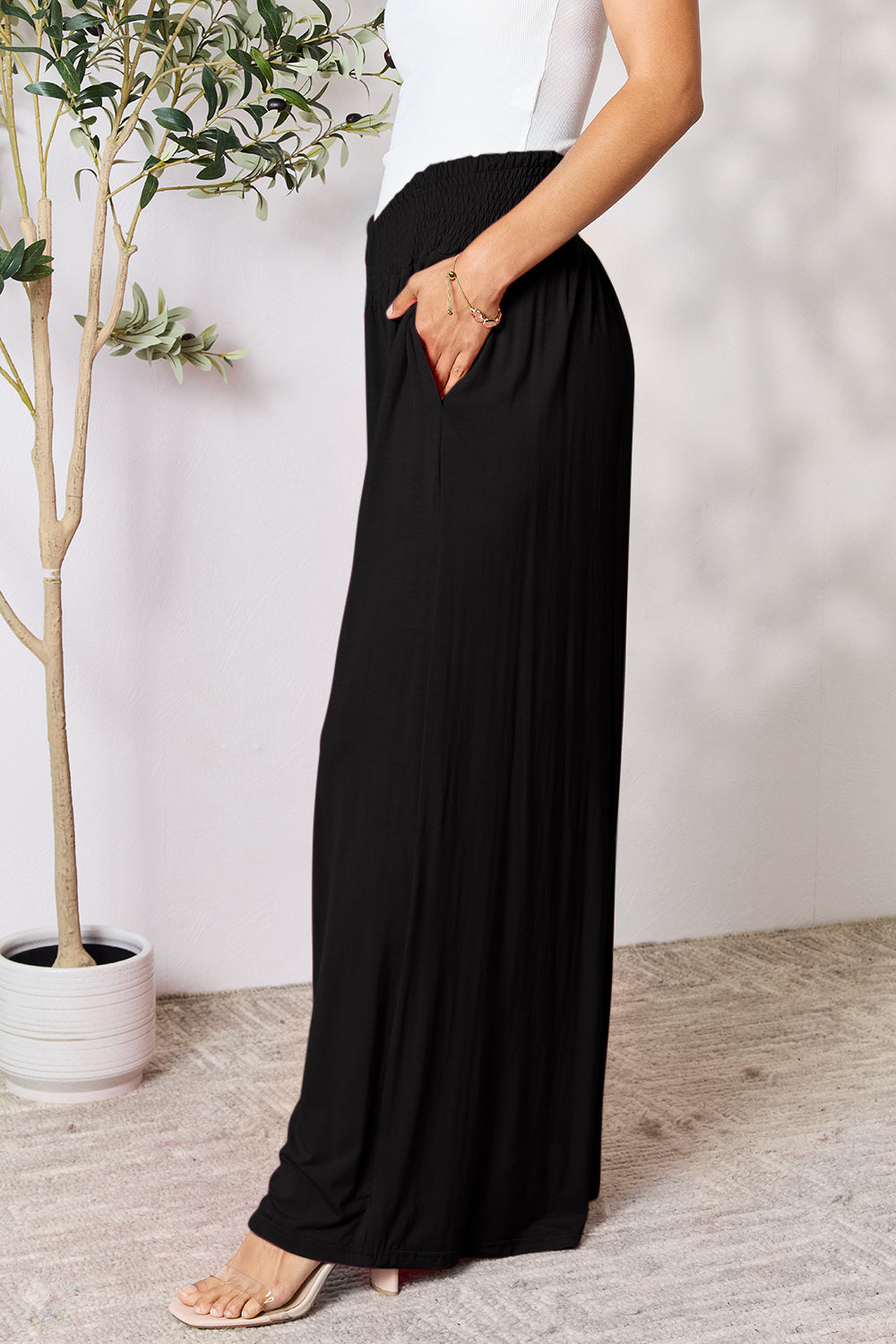 Women's Full Size Smocked High-Waist Wide Leg Pants - Trendy & Comfortable