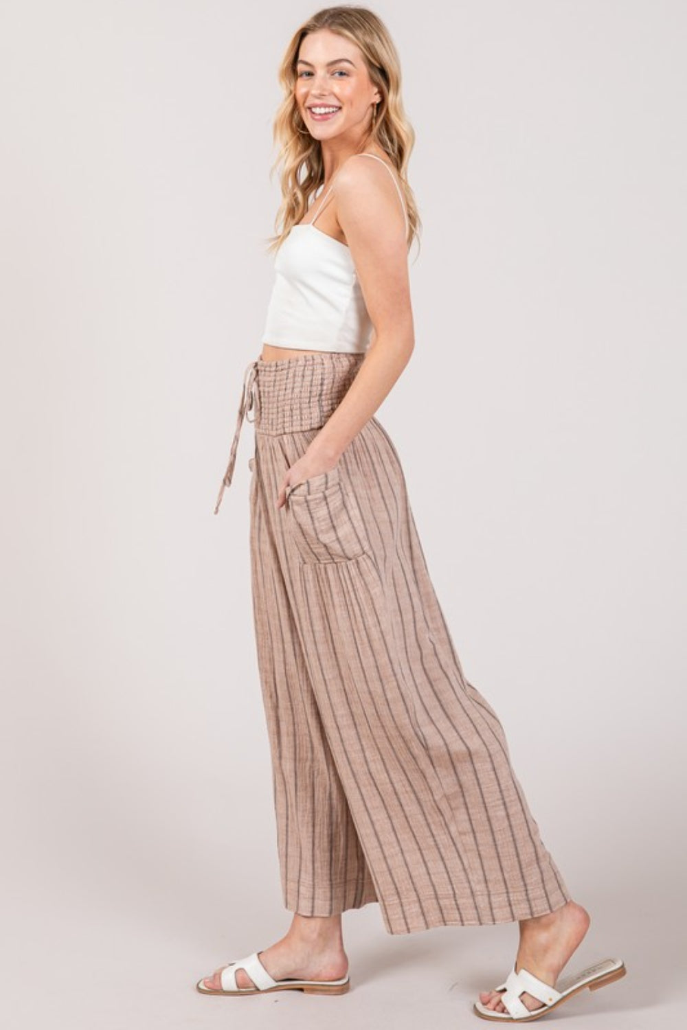 SAGE + FIG Women's Cotton Gauze Wash Stripe Pants - Casual, Breathable & Stylish