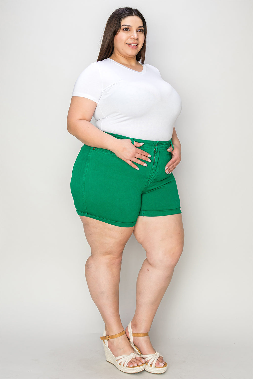 Judy Blue Full Size Tummy Control Vibrant Denim Shorts - Flattering Fit