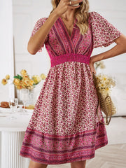 Elegant Floral Mini Dress with Smocked Waist - Women's Summer Fashion